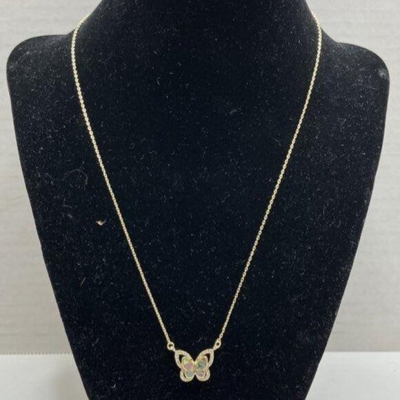 City Luxe 14k Gold Plated Abalone and Rhinestone Butterfly Pendant Necklace - Picture 1 of 5
